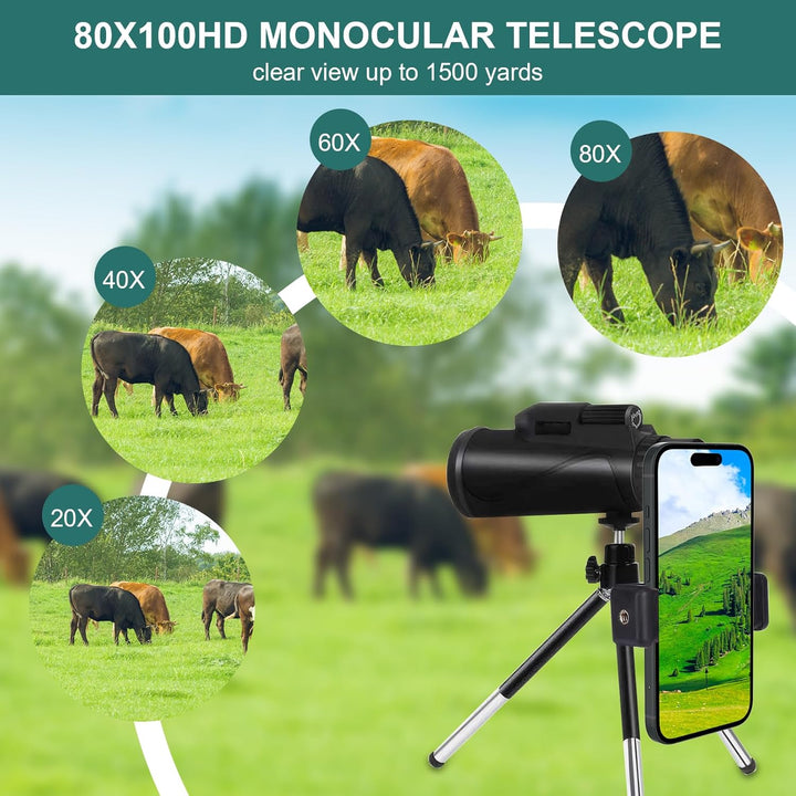 Telescope Monokulares Teleskop 80 x 100 HD FMC BAK4 Prisma tragbares Monokular Teleskop für Erwachse
