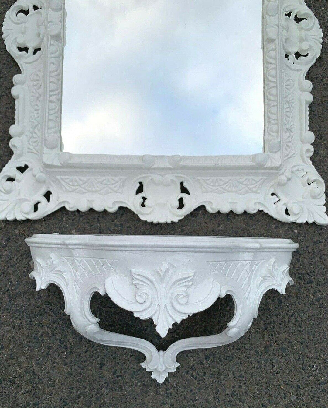 Wandspiegel Weiss mit Konsole Barock Antik 45x38 Flurspiegel Badspiegel mit Ablage Wanddeko Prunkspi