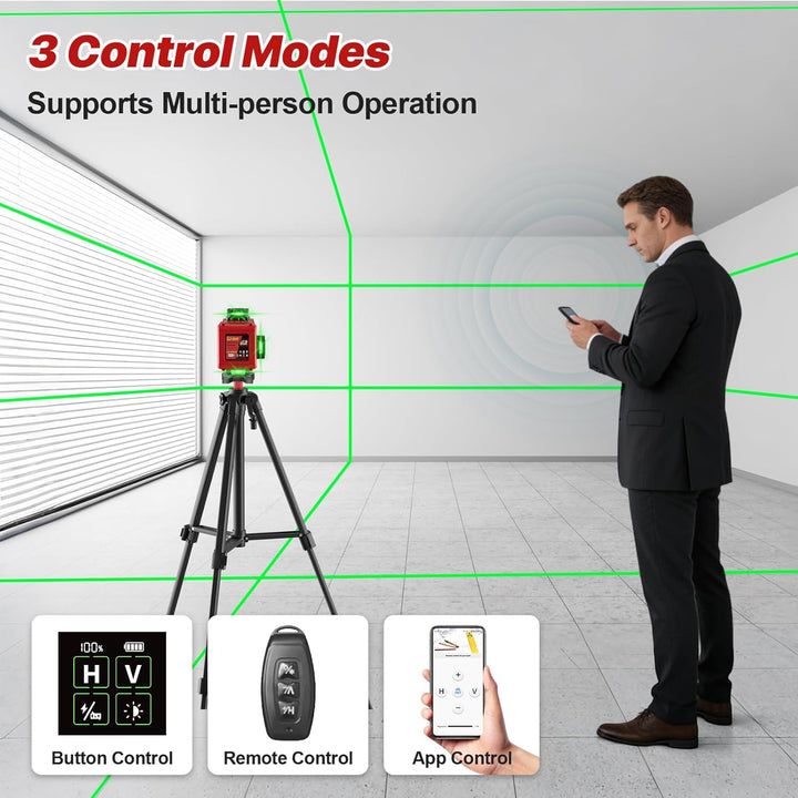 Kreuzlinienlaser mit Stativ, Laser Wasserwaage mit 2x4800 mAh Batterien, 4x360 Grad Laser Level mit