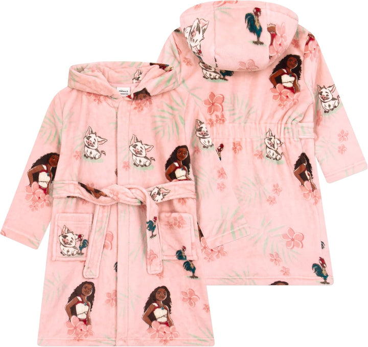 Disney Vaiana Bademantel Kinder, Moana Flauschiger Fleece Bademantel Mädchen Mit Kapuze, Morgenmante
