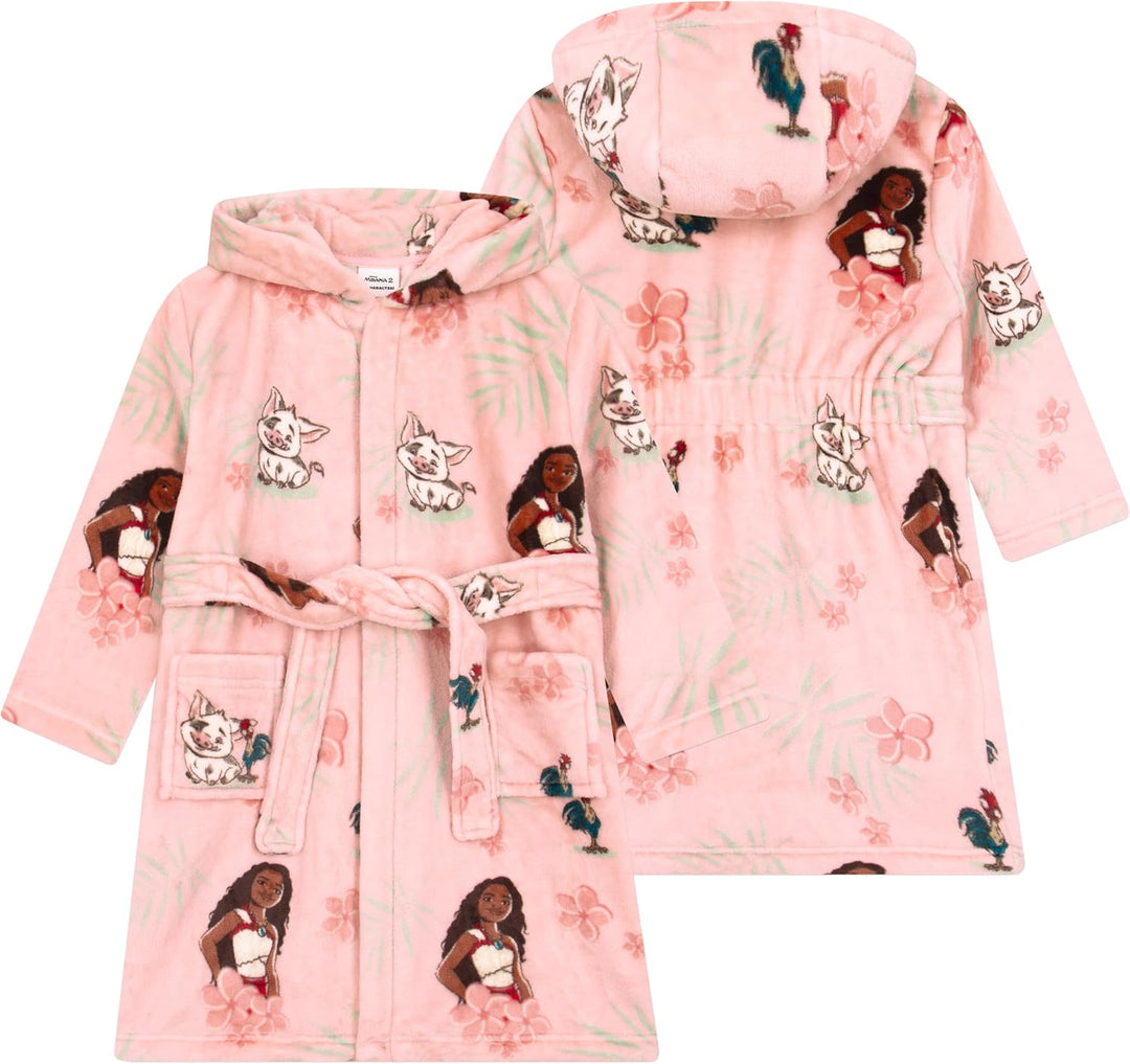 Disney Vaiana Bademantel Kinder, Moana Flauschiger Fleece Bademantel Mädchen Mit Kapuze, Morgenmante