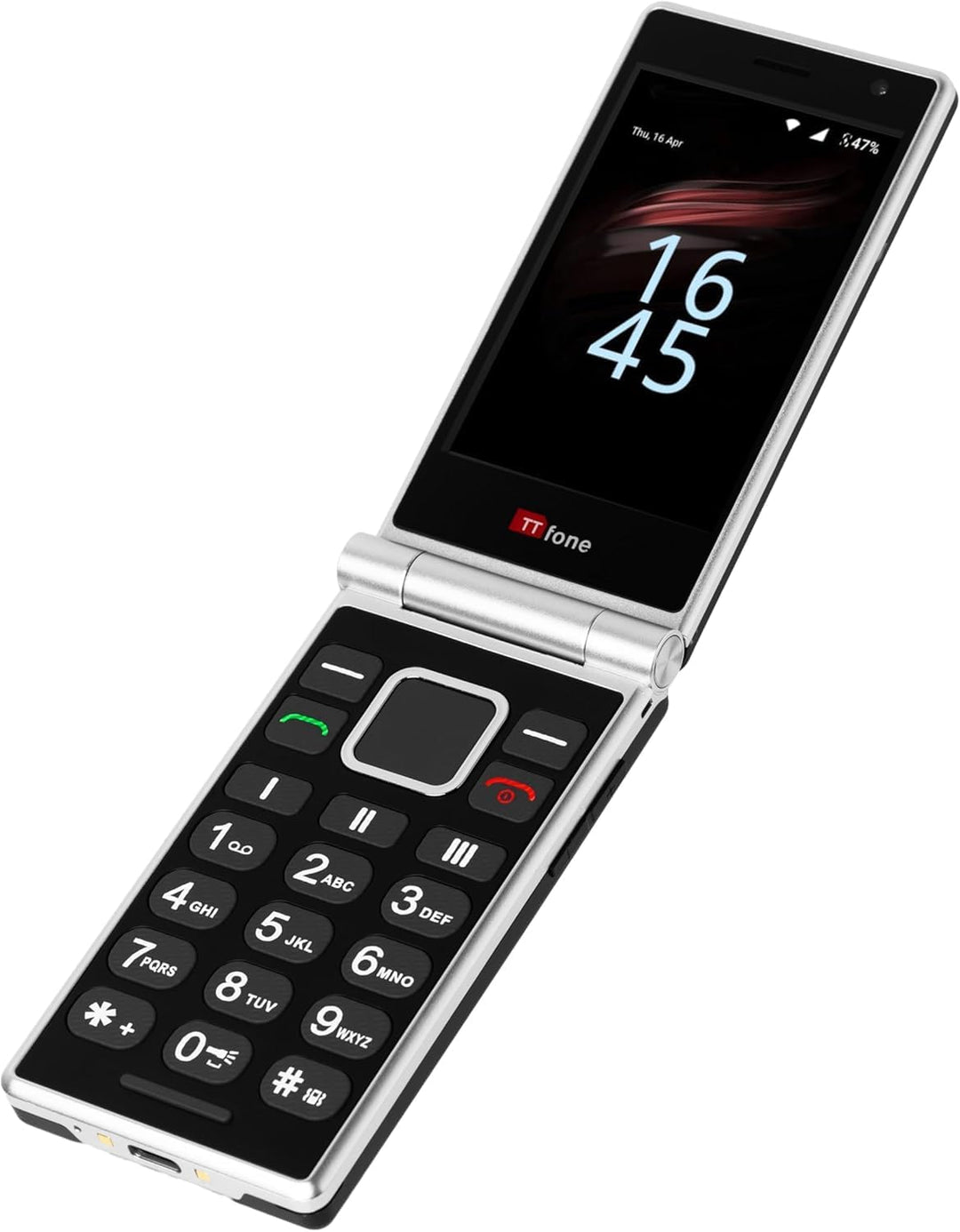 TTfone TT990 4G Flip Phone mit Android 14 (De-Googled), WhatsApp, 3,5 Zoll Touchscreen, SOS-Taste, g