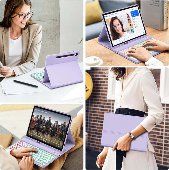 Bettdow für Samsung Galaxy Tab S9 FE 2023 Tastatur Hülle, QWERTZ Layout Abnehmbarer Beleuchtete Tast