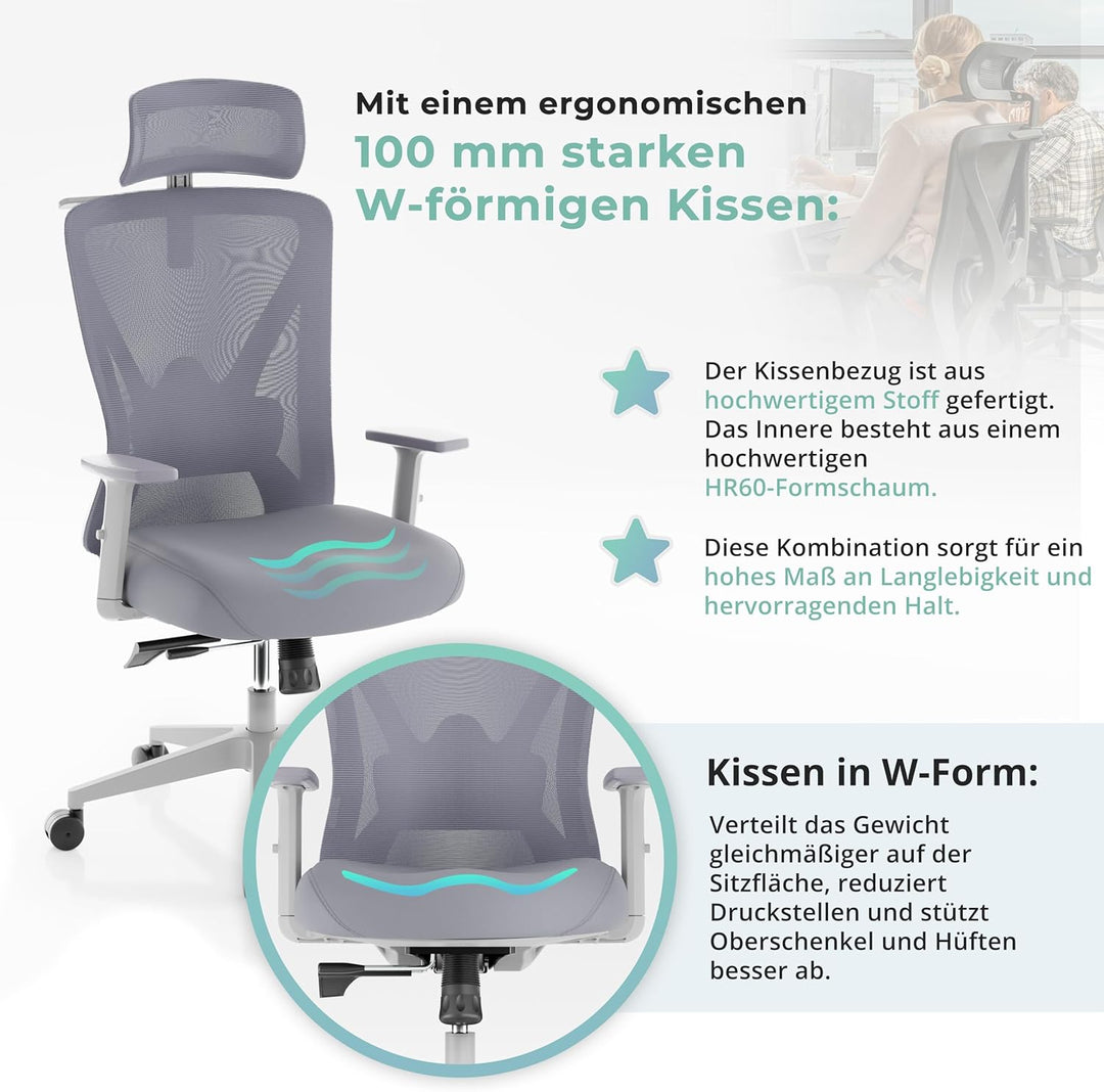 Backerz Bürostuhl Ergonomisch - Bürostühle 150kg, NEN 1335 Zertifiziert - Office Schreibtischstuhl -