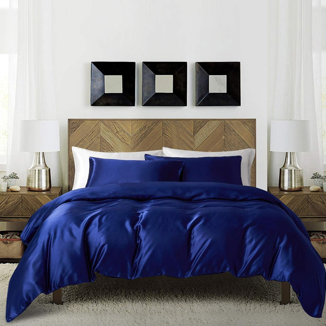 Damier Bettwäsche 135x200 Blau Dunkelblau Satin Bettbezug Set Deckenbezug Hochwertiges Deluxe Satin