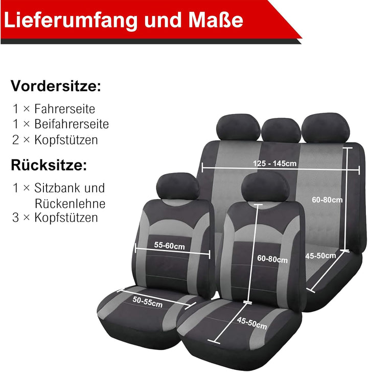 ENERFERO Autositzbezüge Universal Fit Komplettset，Autozubehör Innenraum Deko，Schützt die Autositze.