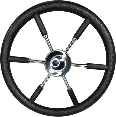 Savoretti Boot Edelstahl Steuerrad T9B 45cm Pu Griff Leder Look schwarz Lenkrad passend für Motorboo