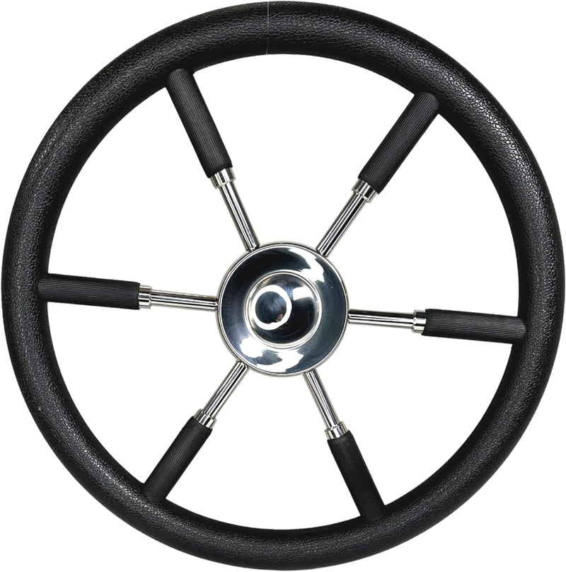 Savoretti Boot Edelstahl Steuerrad T9B 45cm Pu Griff Leder Look schwarz Lenkrad passend für Motorboo