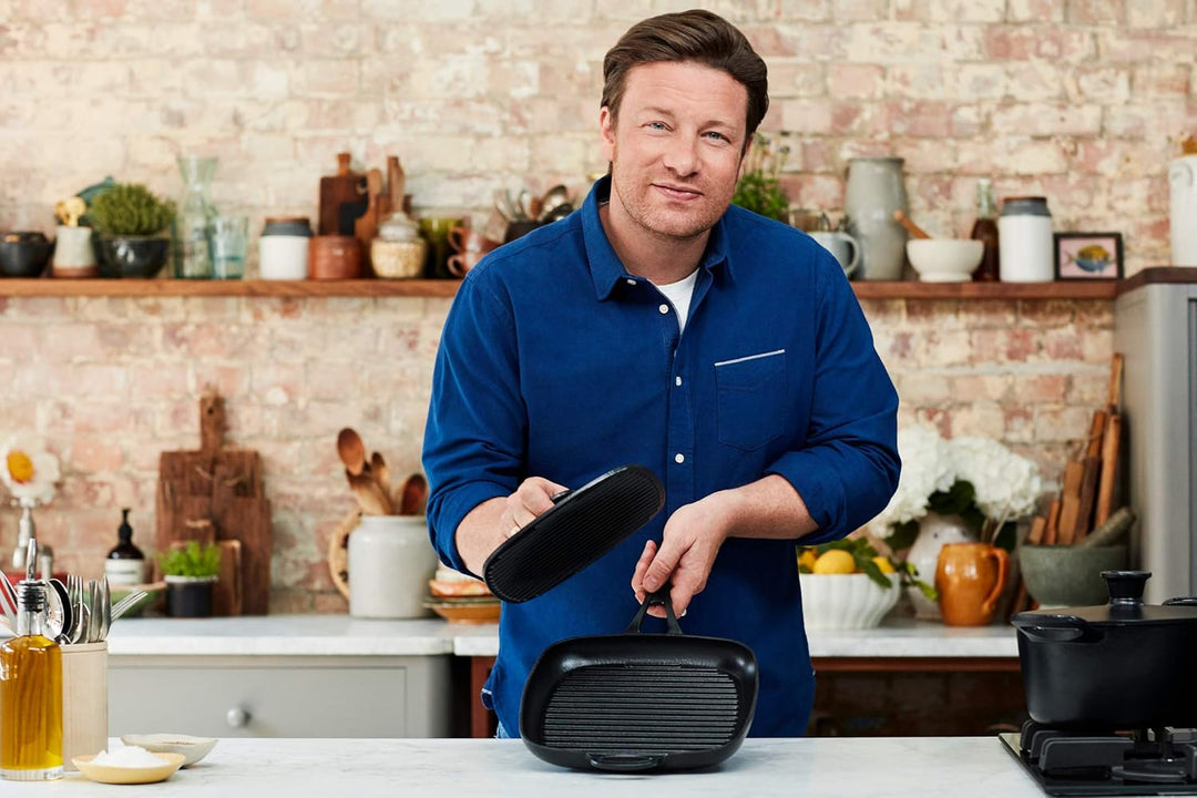 Tefal E21391 Jamie Oliver Guss Grillpfanne Emaille-Beschichtung 25 cm, Eisenguss
