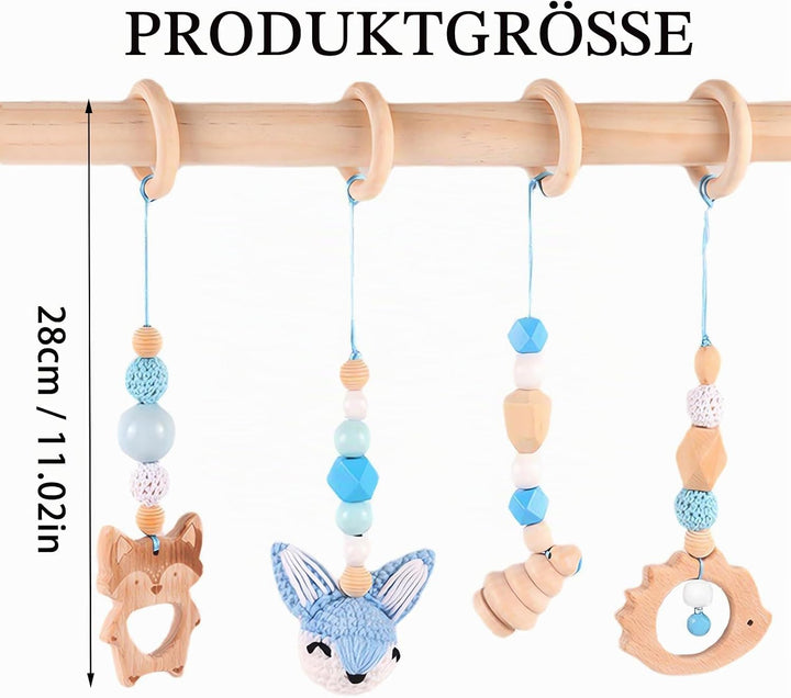 4 Stück Spielebogen Babies Holz, Spieltrapez Baby, Baby Gym Holz, Anhänger Spielbogen, für Mädchen J