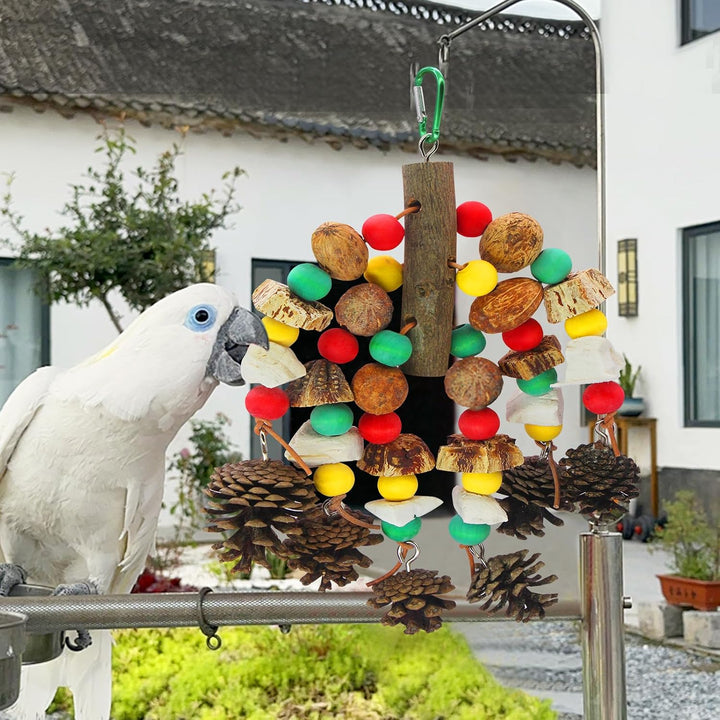 MQUPIN Papageienspielzeug, nussiges, nährstoffreiches Vogelspielzeug, natürliches hölzernes Beissspi