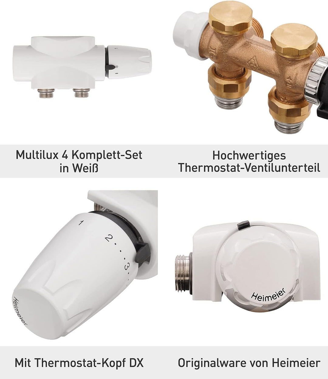 Heimeier Komplettset Multilux 4-Set mit Thermostat-Ventilunterteil & Thermostat-Kopf DX, für Eck- od