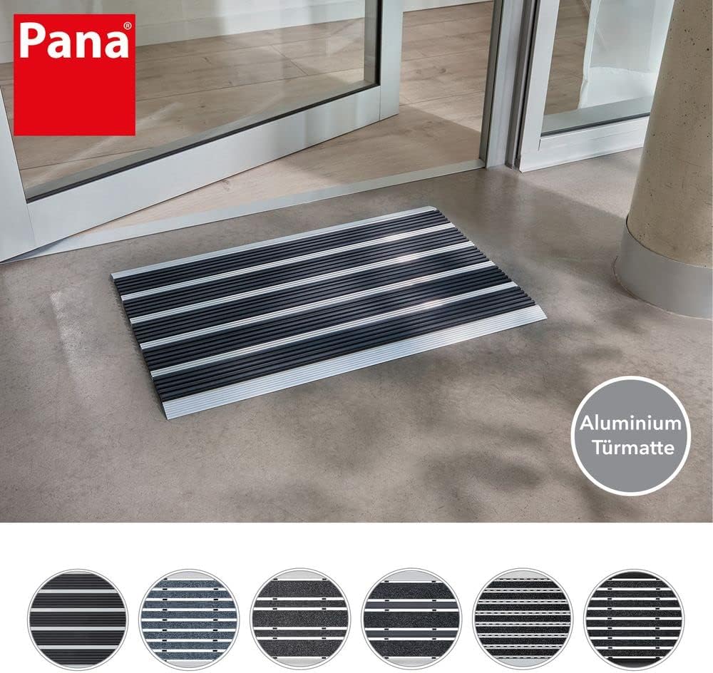 PANA Aluminium Türmatte (39x60cm) • Fussmatte Aussen • Schmutzfangmatte • Fussabtreter mit Nadelfilz