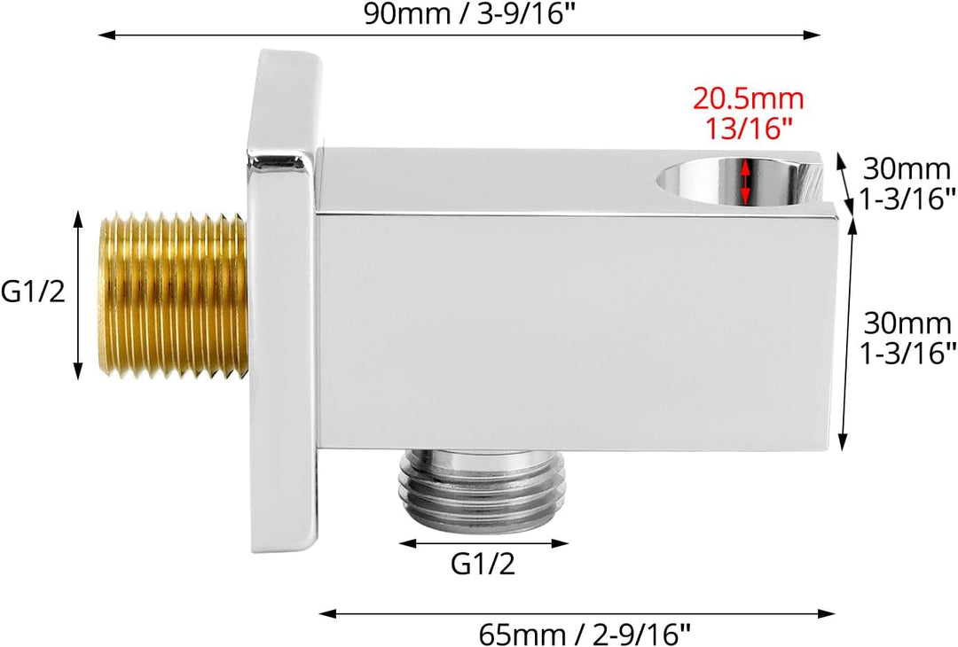 QWORK® Chrom Schlauchanschluss mit Handbrausehalter, Messing G1/2", Universal brausehalter, Einfache