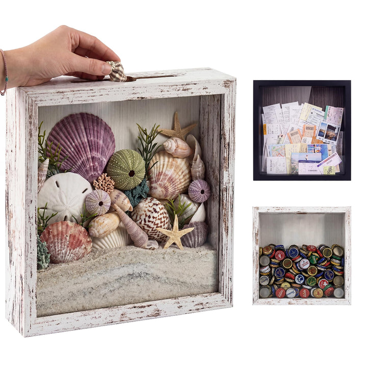 GraduationMall 20x20cm 3D Bilderrahmen für Tickets Shadow Box mit Slot,Rahmen zum Befüllen Speicherb