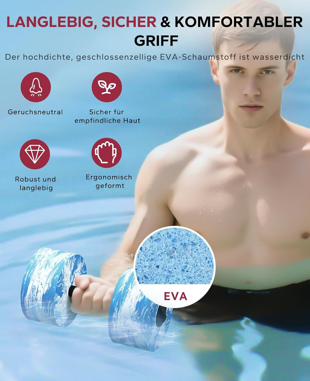 HAPBEAR 3-in-1 Wasserhanteln mit Verbindungsstange – 2er-Set Aqua Hanteln & Wassergymnastik Zubehör