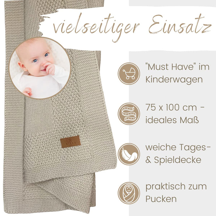 DIKOS® Babydecke *100%* GOTS Bio Baumwolle Cappuccino | weiche Herbst/Winter Neugeborenen Decke Mädc