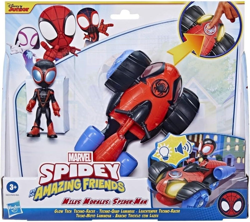 Marvel Spidey and His Amazing Friends Leuchtender Techno-Racer, Spielzeug mit Lichtern und Geräusche