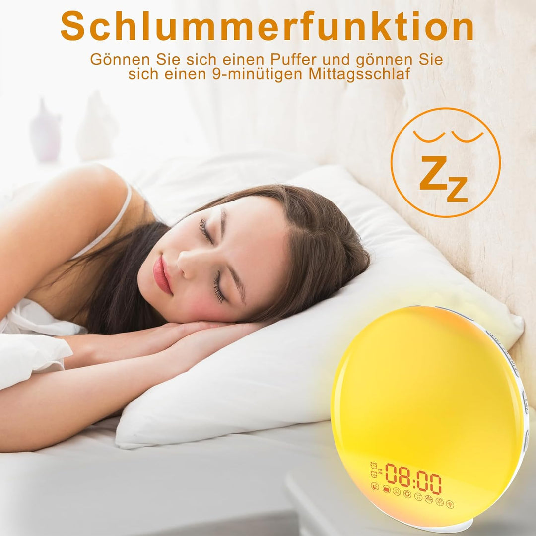 Cadrim Weckerlampen, FM-Radio, Wecker, Dual-Alarm, 7 Farben, 8 Arten von Klingeltönen, Snooze-Funkti