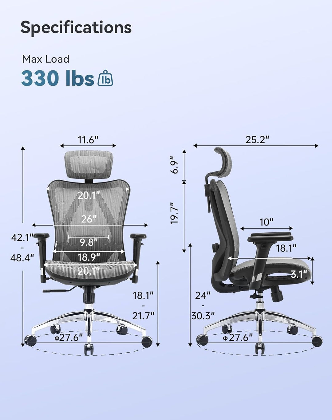 SIHOO Ergonomischer Bürostuhl, Chefsessel mit 3D verstellbare Armlehne und Lendenwirbelstütze, Hautf
