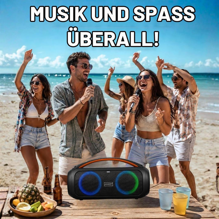 DYNASONIC D93 Tragbarer Bluetooth Lautsprecher IPX7. Kabelloser Outdoor-Lautsprecher. Stereoanlage.