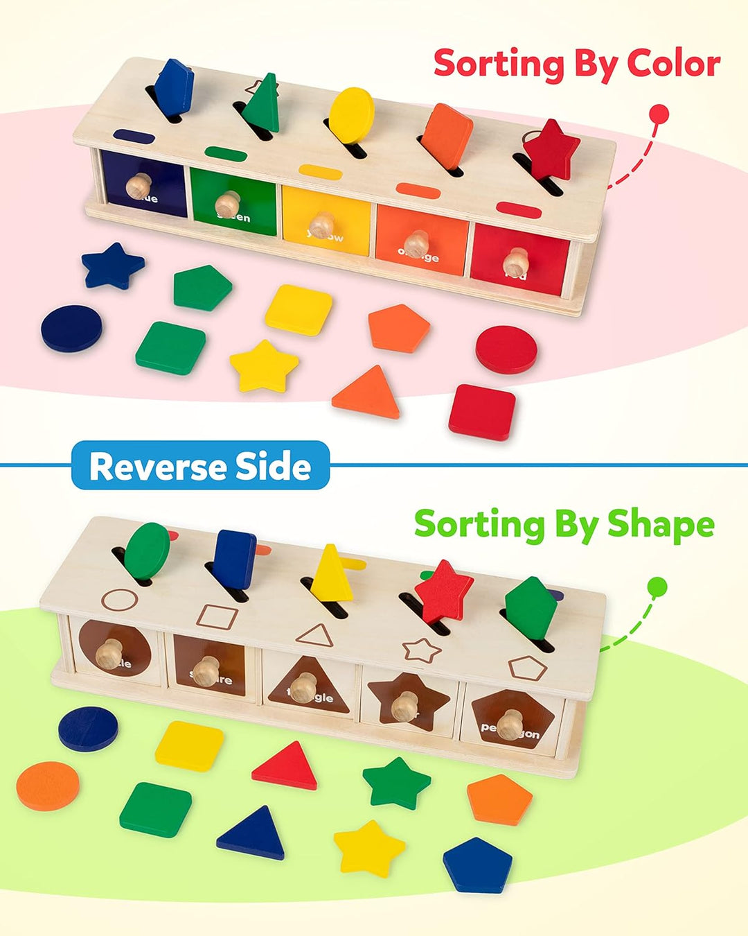 Coogam Montessori Toys Holz-Sortierbox in Farbform, geometrische passende Blöcke, frühes Lernen, päd