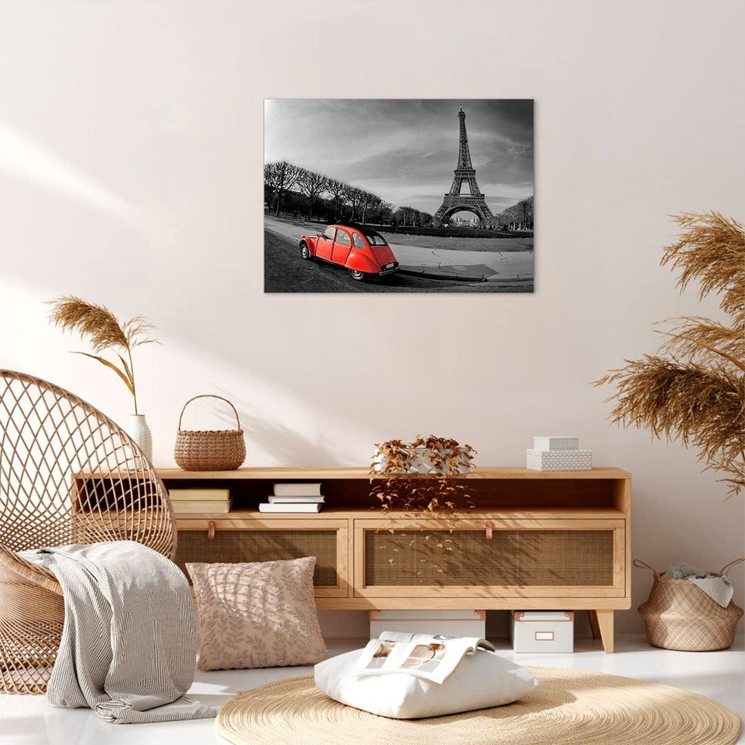 Bilder auf Leinwand Auto Eiffle Kultur Architektur Leinwandbild 70x50cm Wandbilder Dekoration Wohnzi