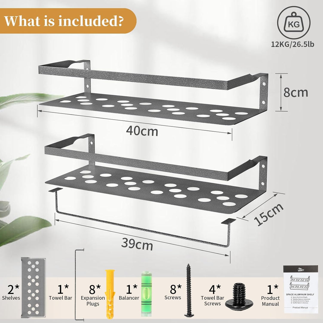 Uten Wandregal Metall, Bad Regal Kücheregal 2er Set, Metallregal Wand 40cm mit Handtuchhalter, für W