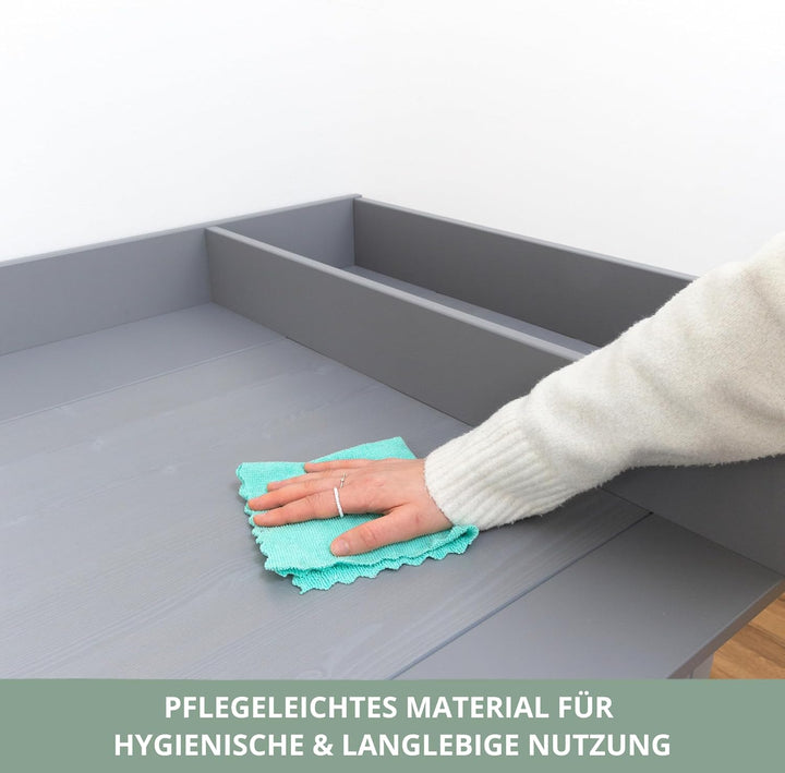 Wickelaufsatz für IKEA HEMNES Kommode – mit Trennfach, passgenau & einfach montiert (Grau, 108cm) Gr