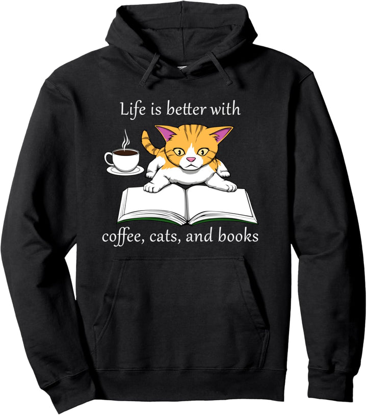 Niedliche Katze liest Buch Kaffee Pullover Hoodie
