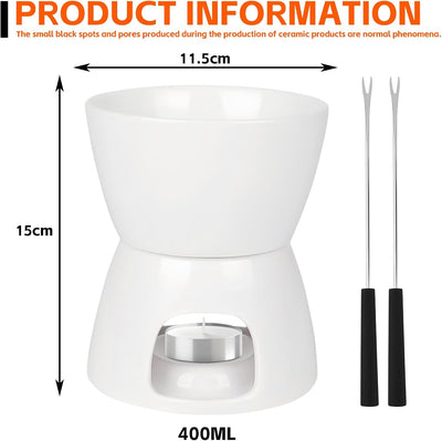 Keramik Schokofondue-Topf-Set, Schokoladenfondue-Keramikschale mit Teelichthalter und 2 Gabeln, Scho