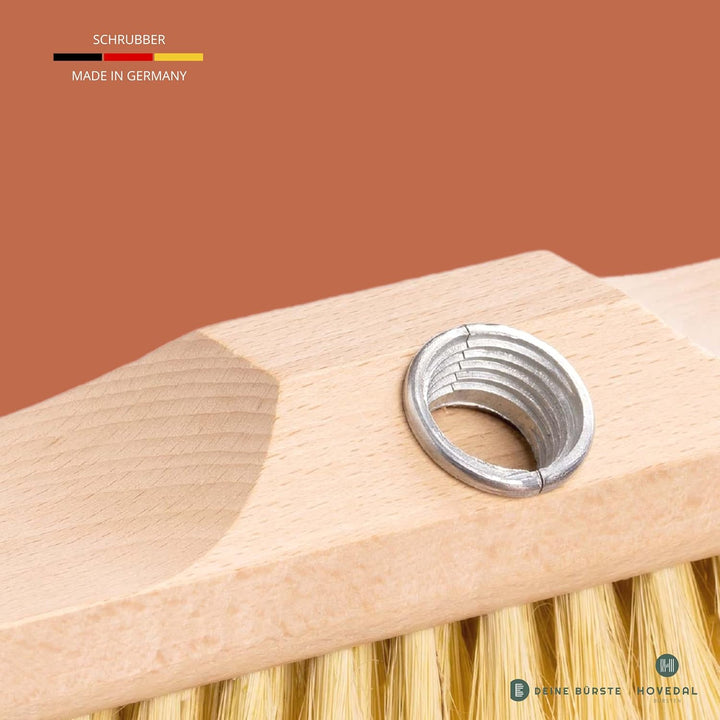 Schrubber, Schrupper aus Holz mit Naturborsten, Bodenbürste für Fliesen, Balkon, Terrasse, Garten, A
