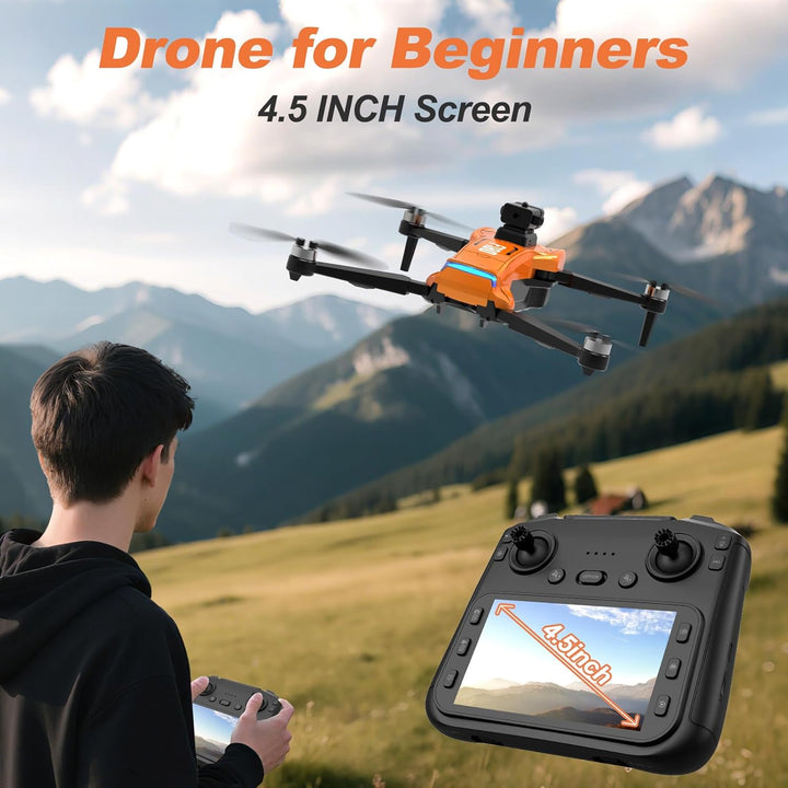 GPS Drohne Mit 4K-Kamera Für Erwachsene, 4,5-Zoll-Fernbedienungsdisplay, Automatische Hindernisverme