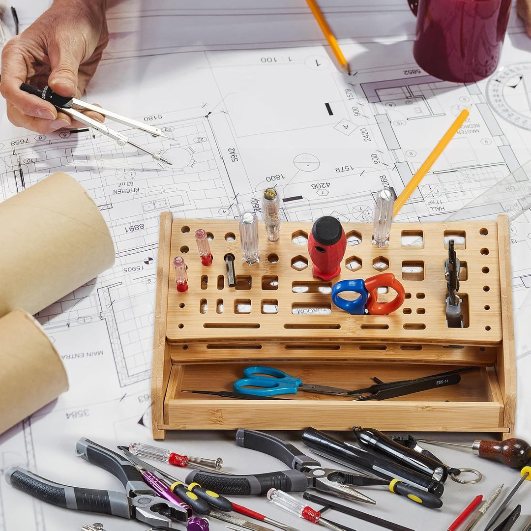 Zangenorganizer,53-Loch Holz Aufbewahrungsregal mit Tablett | Werkbank Organizer - Für Hobby Basteln