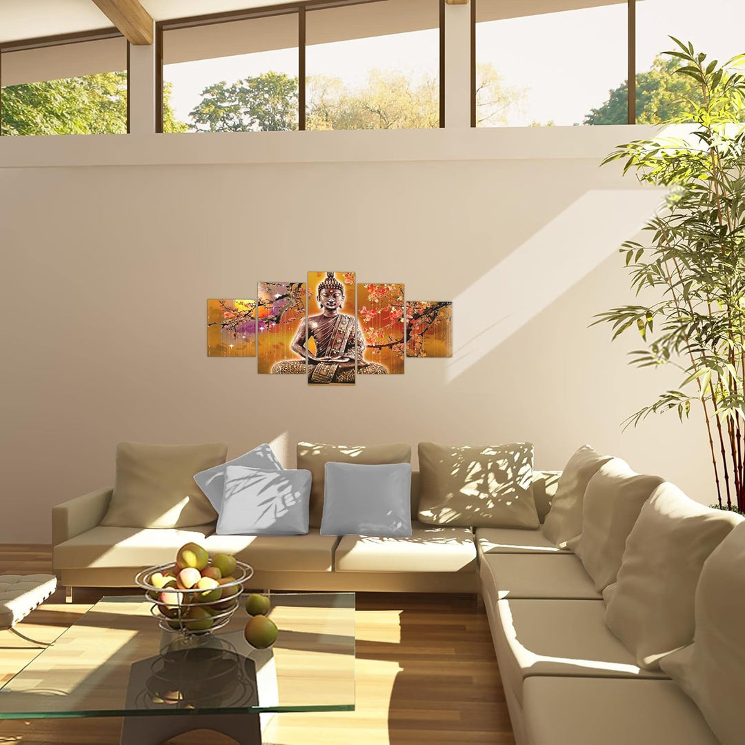 Runa Art Wandbilder Buddha Feng Shui 5 Teilig Bild auf Vlies Leinwand Deko Wohnzimmer Schlafzimmer W