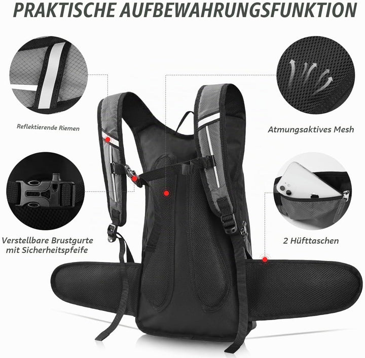 Trinkrucksack mit Trinkblase 3L BPA-Frei, Wasserdichter Outdoor-Rucksack, Rucksack mit Trinksystem,