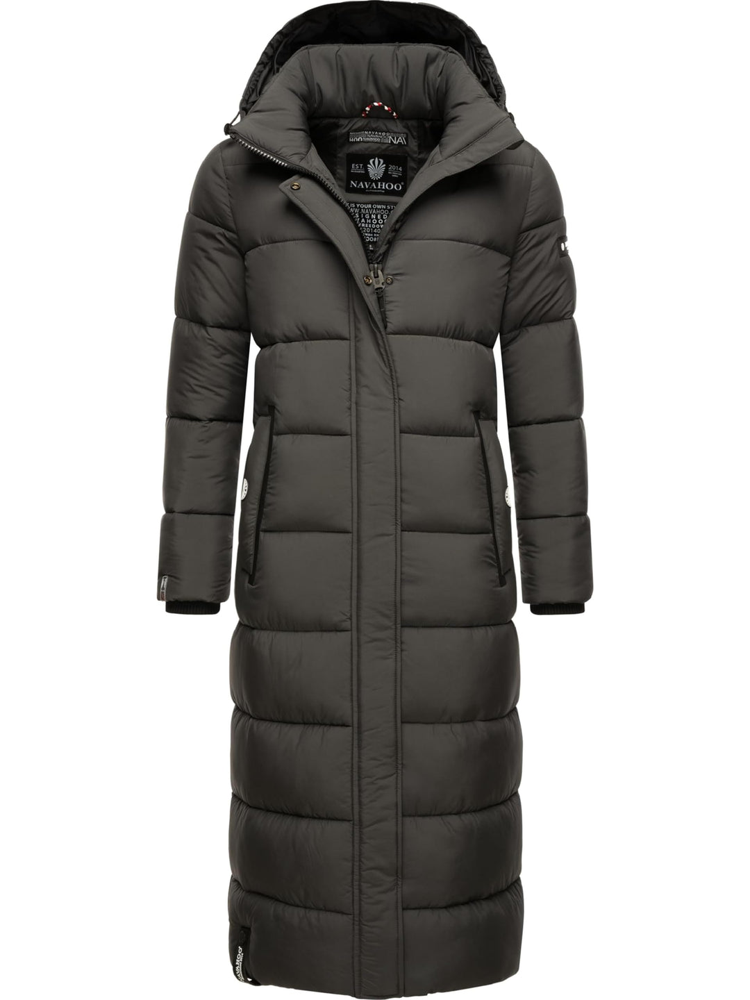 Navahoo Damen Wintermantel Warmer Steppmantel lang mit Abnehmbarer Kapuze Isalie XS-XXL XXL Anthraci