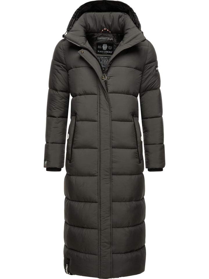 Navahoo Damen Wintermantel Warmer Steppmantel lang mit Abnehmbarer Kapuze Isalie XS-XXL XXL Anthraci
