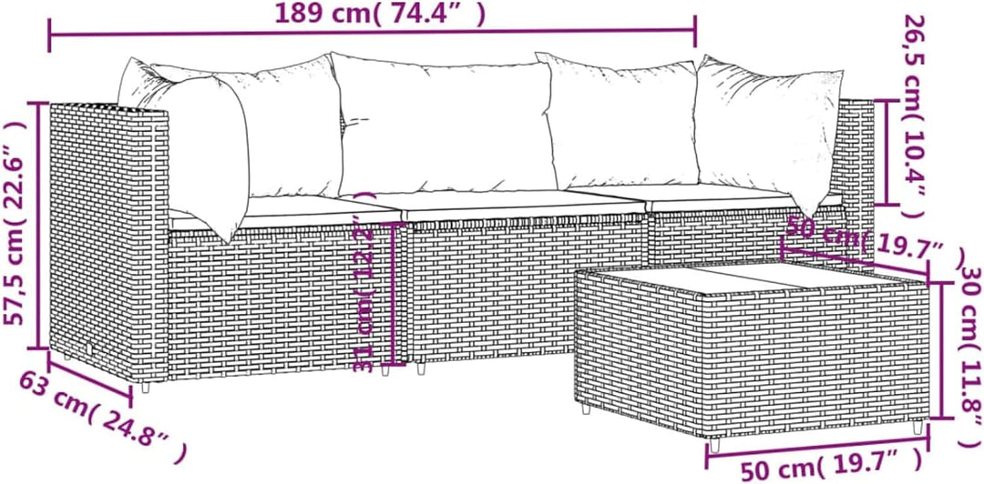 Yolola Poly-Rattan 3-Sitzer Balkonsofa mit Tisch | Balkonmöbel Kleiner Balkon | Gartensofa Set | Rat