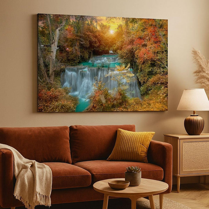 ARTTOR Bilder auf Leinwand 100x70cm Leinwandbild Park Wasserfall Wasser Gross Wanddeko Bild Schlafzi