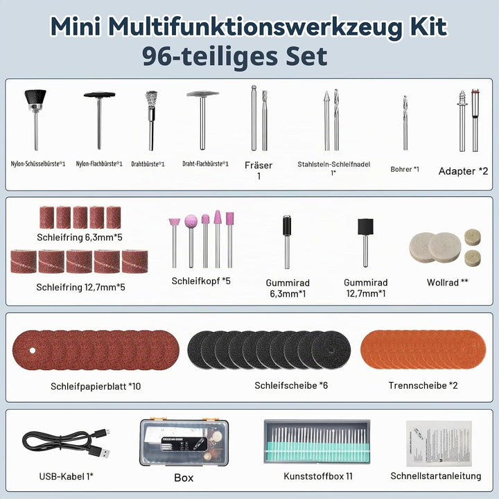 Elektrische Gravierstift, 96pcs Multifunktionaler Gravierwerkzeugsatz, Tragbare Drahtlose Gravurwerk