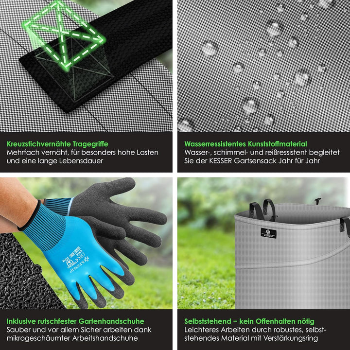 KESSER® Pop-Up-Gartensack 219L Laubsack Gartenabfallsack inkl. Handschuhe | Selbststehend mit Griffe