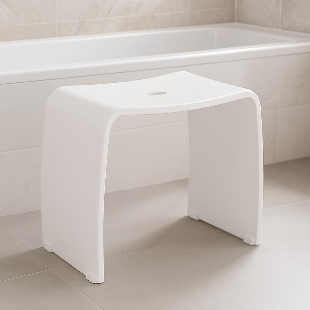 Libaro Badhocker Meran XL – weisser Acrylhocker mit extra grosser Sitzfläche – moderner Duschhocker
