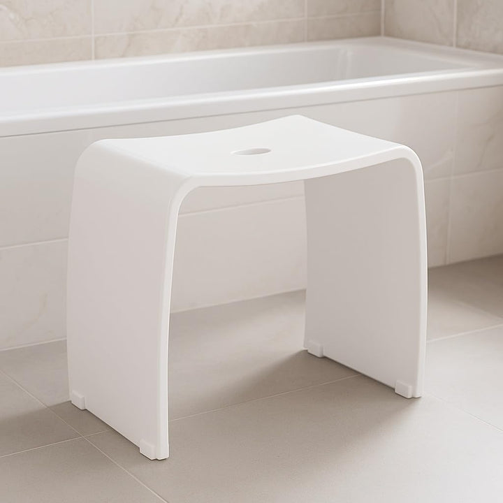 Libaro Badhocker Meran XL – weisser Acrylhocker mit extra grosser Sitzfläche – moderner Duschhocker