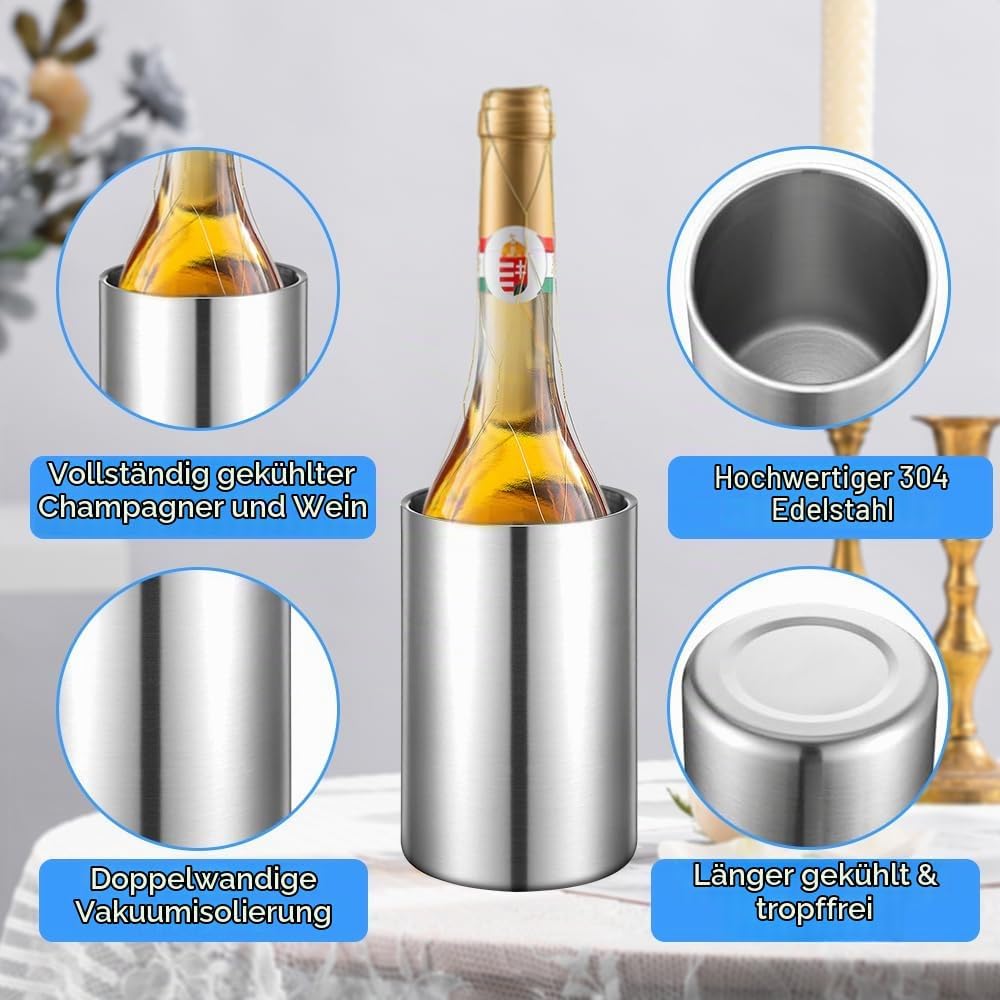 Flaschenkühler für Wein, Champagner und Sekt Flaschen, Doppelwandiger Edelstahl Sektkühler Weinkühle