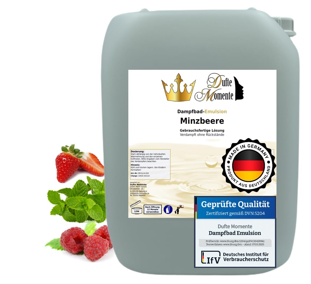 Dufte Momente | Dampfbad Emulsion 10 Liter Minzbeere (Erdbeere, Himbeere, Minze) | geprüfte Qualität