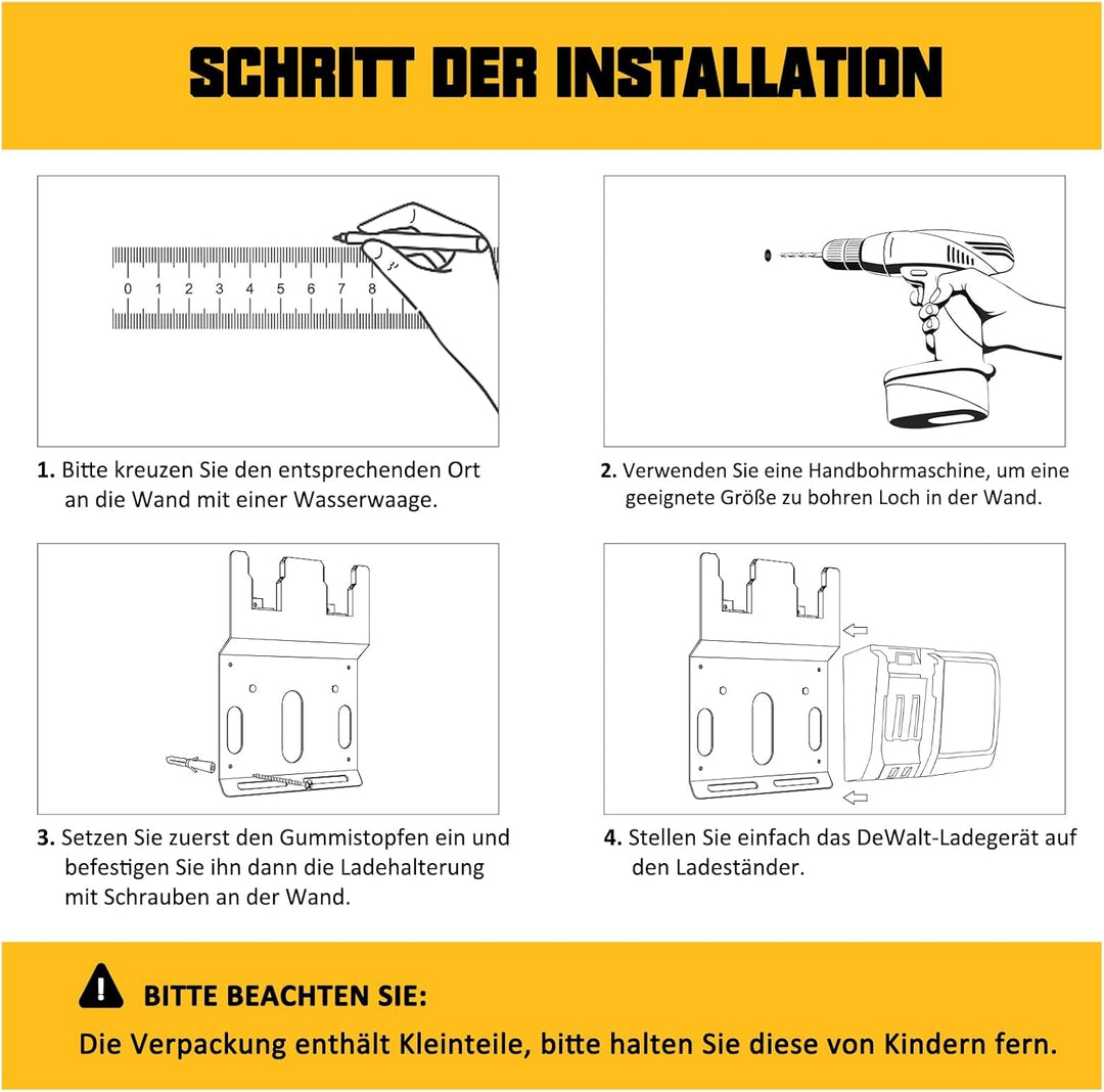 JYiuog Wandhalterung für DeWalt 20V Akku und DCB115 Ladegerät, robuster Metall Schwarz 2 Akkuhalter