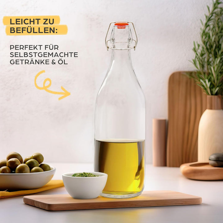 Praknu 6er Set Glasflaschen 1l mit Bügelverschluss - Bügelflaschen Zum Befüllen - inkl 6 Extra Dicht
