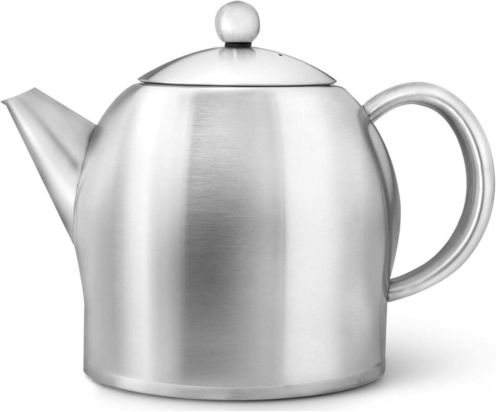 Teekanne Set 1.4 Liter - Edelstahl matt doppelwandig - Grosser Teebereiter mit Tee-Filter-Sieb-Aufsa