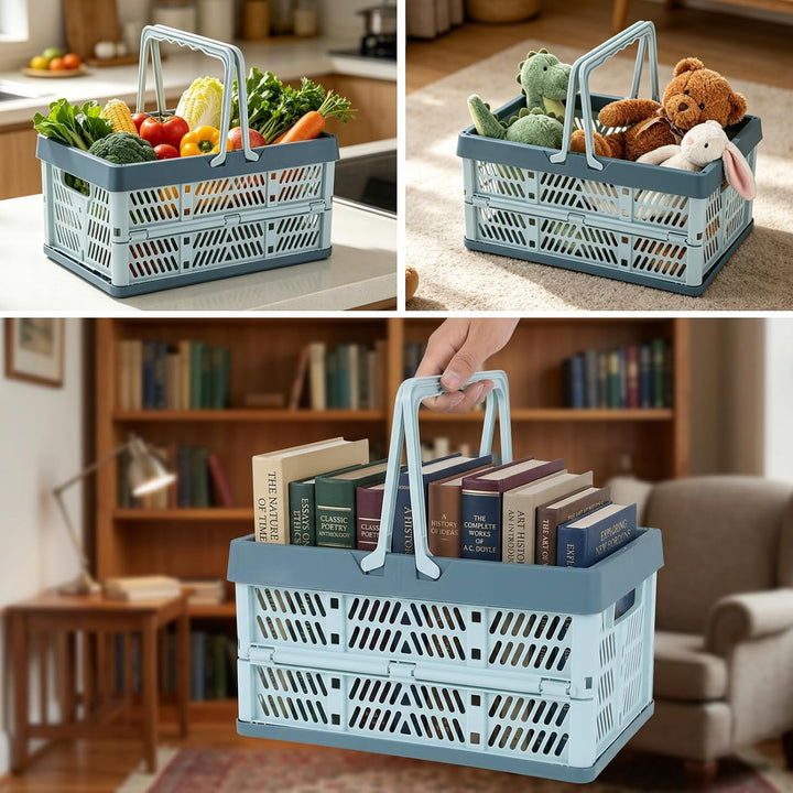 4 Stück Faltbarer Klappbox mit Henkel, 30 x 20 x 16 cm Kleiner Einkaufskorb, Camping Klappkorb, Plas